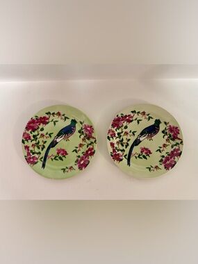 Anthropologie Lee Page Hanson Plumology Series 7" Parrot Bird Plates Set of 2